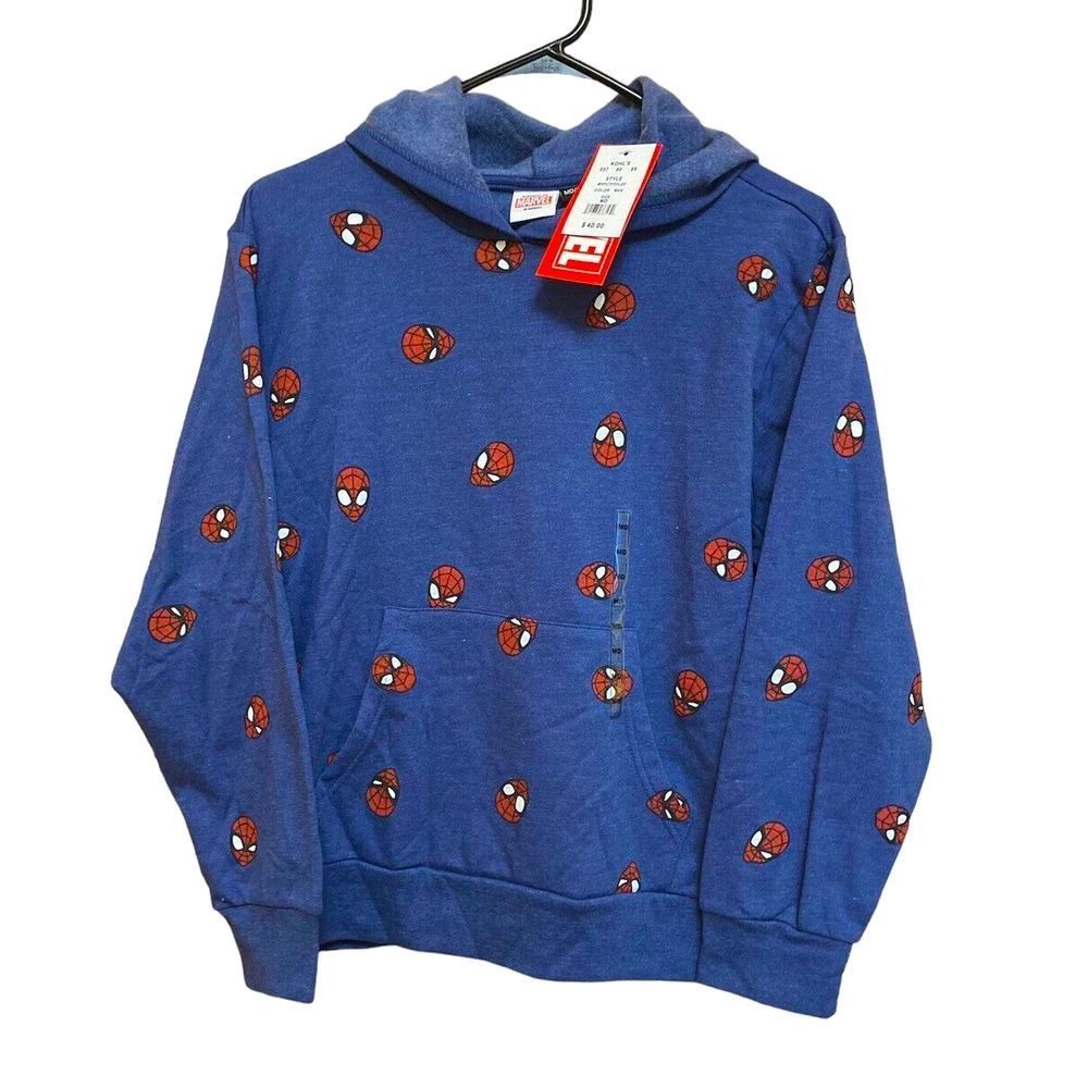 Marvel Spiderman Boys Sweatshirt Size MD NAVY Pullover All Over Print BWT